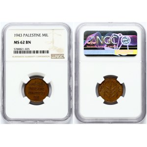 Palestine 1 Mil 1943 NGC MS 62 BN