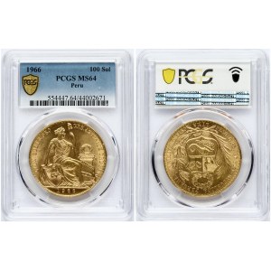 Peru 100 Soles Oro 1966 Peru PCGS MS 64