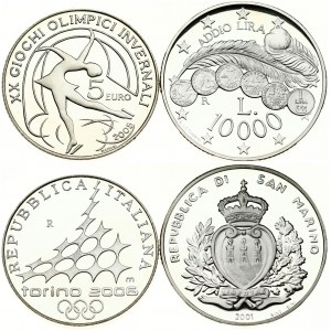 San Marino 10 000 Lire 2001 R & Italy 5 Euro 2005 Lot of 2 Coins