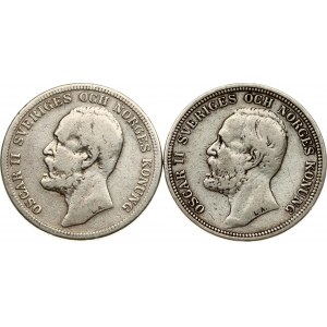 Sweden 2 Kronor 1897 & 1904 Lot of 2 Coins