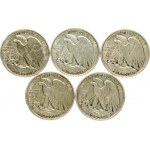 USA 1/2 Dollar (1934-1940) 'Walking Liberty Half Dollar' Lot of 5 Coins