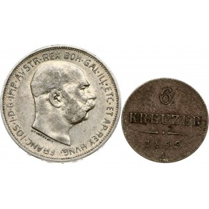 Austria 6 Kreuzer 1849 A & 2 Corona 1913 Lot of 2 Coins