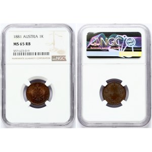 Austria 1 Kreuzer 1881 NGC MS 65 RB ONLY ONE COIN IN HIGHER GRADE