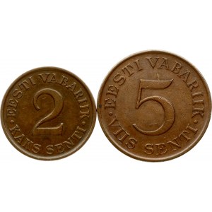 Estonia 2 Senti 1934 & 5 Senti 1931 Lot of 2 Coins