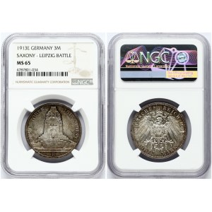 Saxony 3 Mark 1913 A 100 Years - Defeat of Napoleon NGC MS 65