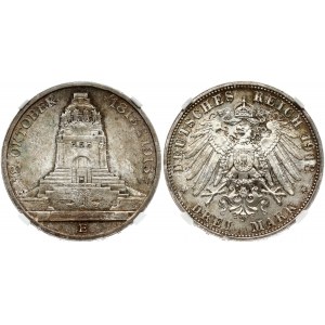 Saxony 3 Mark 1913 A 100 Years - Defeat of Napoleon NGC MS 65