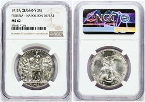 Prussia 3 Mark 1913 A Vaterloo 100 Years NGC MS 62