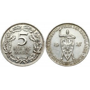 Weimar Republic 5 Reichsmark 1925 D Rhineland