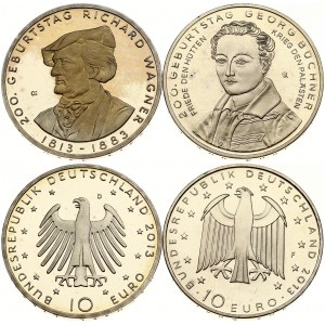 Germany 10 Euro 2013 D Wagner & 10 Euro 2013 F Büchner Lot of 2 Coins