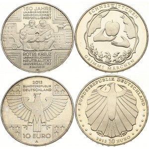 Germany 10 Euro 2013 A Red Cross & 10 Euro 2013 J Grimm's Fairy Tales Lot of 2 Coins