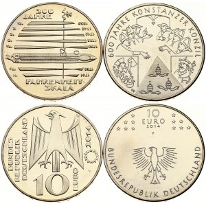 Germany 10 Euro 2014 F Council of Constance & 10 Euro 2014 J Fahrenheit Scale Lot of 2 Coins