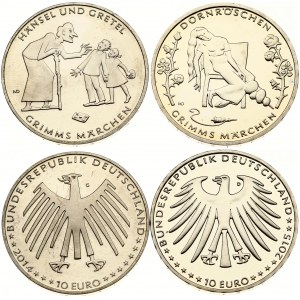 Germany 10 Euro 2014 G Hänsel and Gretel & 10 Euro 2015 D Dornröschen Lot of 2 Coins