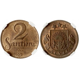 Latvia. 2 Santimi 1922 NGC MS 64 RB