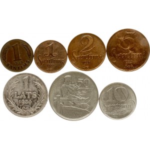 Latvia 1 Santims - 1 Lats (1922-1939) Lot of 7 Coins