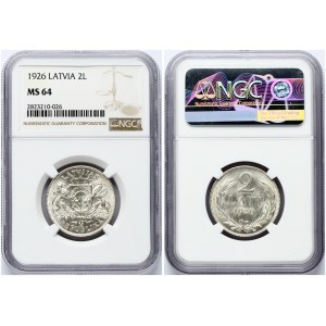 Latvia 2 Lati 1926 NGC MS 64