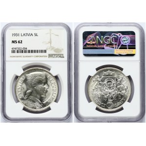 Latvia 5 Lati 1931 NGC MS 62