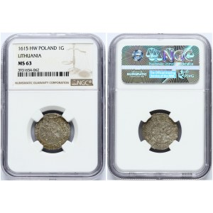 Lithuania Grosz 1615 HW NGC MS 63 ONLY 2 COINS IN HIGHER GRADE