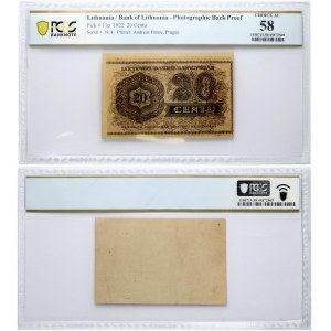 Lithuania 20 Centu 1922 Banknote PCGS 58 CHOICE AU