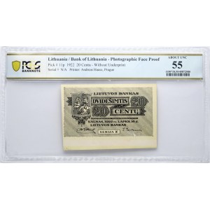 Lithuania 20 Centu 1922 Banknote PCGS 55 ABOUT UNC