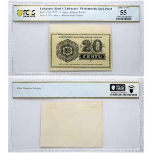 Lithuania 20 Centu 1922 Banknote PCGS 55 ABOUT UNC