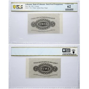 Lithuania 5 Centai 1922 Banknote PCGS 62 UNCIRCULATED