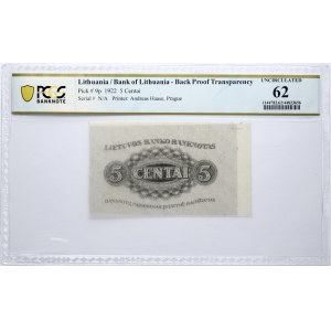 Lithuania 5 Centai 1922 Banknote PCGS 62 UNCIRCULATED