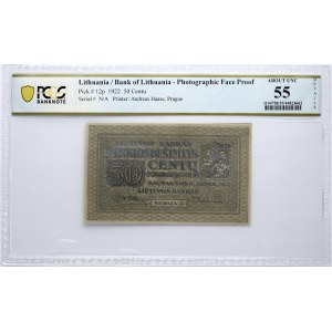 Lithuania 50 Centu 1922 Banknote PCGS 55 ABOUT UNC