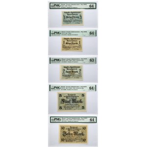 Lithuania Memel Territory 1/2 - 100 Mark 1922 SET PMG 58 - 64 Lot of 9 Banknotes