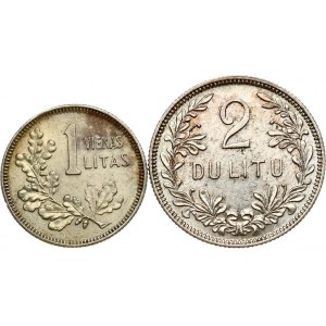 Lithuania 1 Litas & 2 Litu 1925 Lot of 2 Coins