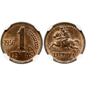 Lithuania 1 Centas 1936 NGC MS 63 RB