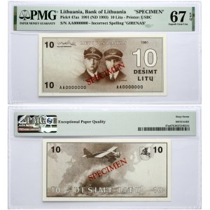 Lithuania 10 Litų 1991 (ND 1993) Banknote SPECIMEN PMG 67 Superb Gem Unc EPQ