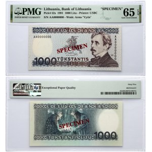 Lithuania 1000 Litų 1991 Banknote SPECIMEN PMG 65 Gem Uncirculated EPQ