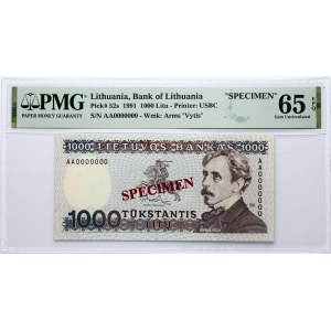 Lithuania 1000 Litų 1991 Banknote SPECIMEN PMG 65 Gem Uncirculated EPQ