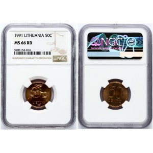 Lithuania 50 Centų 1991 NGC MS 66 RD ONLY 2 COINS IN HIGHER GRADE