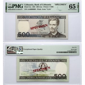 Lithuania 500 Litų 1991 Banknote SPECIMEN PMG 65 Gem Uncirculated EPQ