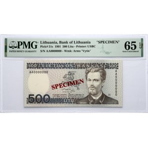Lithuania 500 Litų 1991 Banknote SPECIMEN PMG 65 Gem Uncirculated EPQ