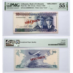 Lithuania 10 Litų 1993 Banknote SPECIMEN PMG 55 About Uncirculated EPQ
