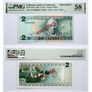 Lithuania 2 Litai 1993 Banknote PAVYZDYS/SPECIMEN PMG 58 Choice About Unc