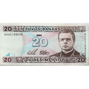 Lithuania 20 Litu 1993 Maironis Banknote