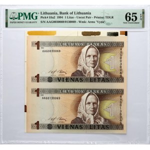 Lithuania 1 Litas 1994 Žemaitė Banknote PMG 65 Gem Uncirculated EPQ