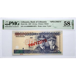 Lithuania 10 Litų 1997 Banknote PAVYZDYS/SPECIMEN PMG 58 Choice About Uncirculated EPQ