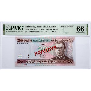 Lithuania 20 Litų 1997 Banknote PAVYZDYS/SPECIMEN PMG 66 Gem Uncirculated EPQ