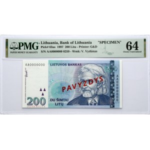 Lithuania 200 Litų 1997 Banknote PAVYZDYS/SPECIMEN PMG 64 Choice Uncirculated