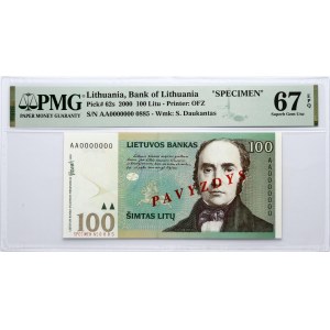 Lithuania 100 Litų 2000 Banknote PAVYZDYS/SPECIMEN PMG 67 Superb Gem Unc EPQ