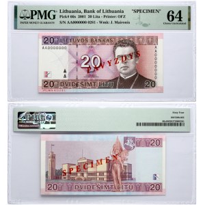 Lithuania 20 Litų 2001 Banknote PAVYZDYS/SPECIMEN PMG 64 Choice Uncirculated