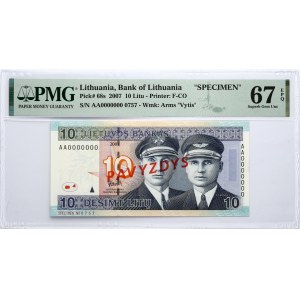 Lithuania 10 Litų 2007 Banknote PAVYZDYS/SPECIMEN PMG 67 Superb Gem Unc EPQ