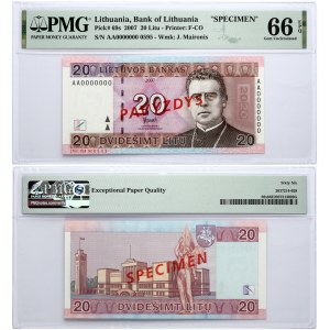 Lithuania 20 Litų 2007 Banknote PAVYZDYS/SPECIMEN PMG 66 Gem Uncirculated EPQ