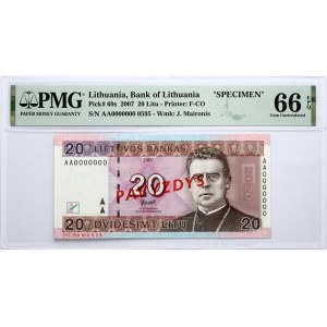 Lithuania 20 Litų 2007 Banknote PAVYZDYS/SPECIMEN PMG 66 Gem Uncirculated EPQ
