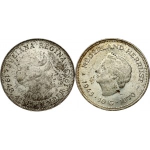 Netherlands 10 Gulden ND (1970) Liberation & 10 Gulden 1973 Anniversary of Reign Lot of 2 Coins
