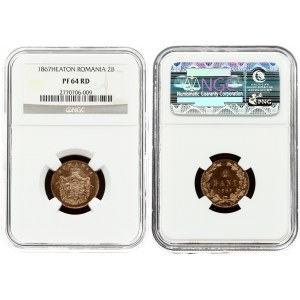 Romania 2 Bani 1867 HEATON NGC PF 64 RD